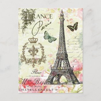 Modern Vintage French Eiffel Tower Postcard by GIFTSBYHEATHERMYERS at Zazzle
