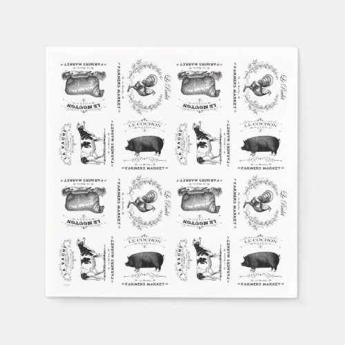 modern vintage french farm animals napkins