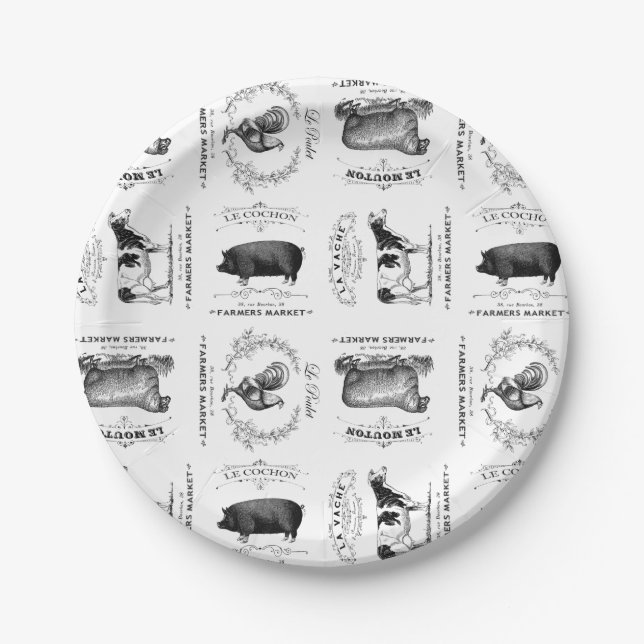 modern vintage french farm animals paper plates (Front)
