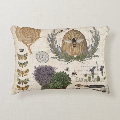 Modern vintage french farmhouse bee accent pillow