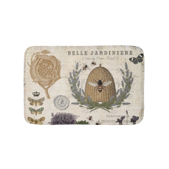 Modern vintage french farmhouse bee bath mat (Front)