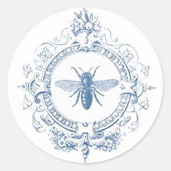 Modern Vintage French Farmhouse Bee Classic Round Sticker by GIFTSBYHEATHERMYERS at Zazzle