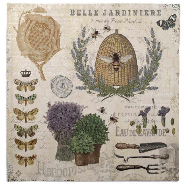 Modern Vintage French Farmhouse Bee Cloth Napkin (Front)