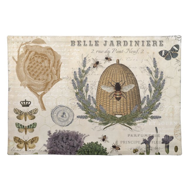 Modern Vintage French Farmhouse Bee Cloth Placemat (Front)