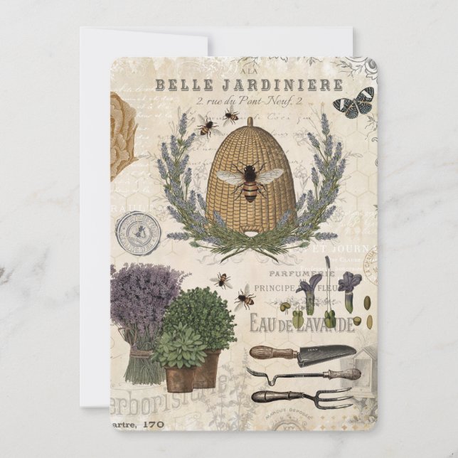 Modern Vintage French Farmhouse Bee Invitation (Front)
