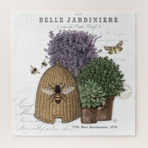 Modern vintage french farmhouse bee jigsaw puzzle