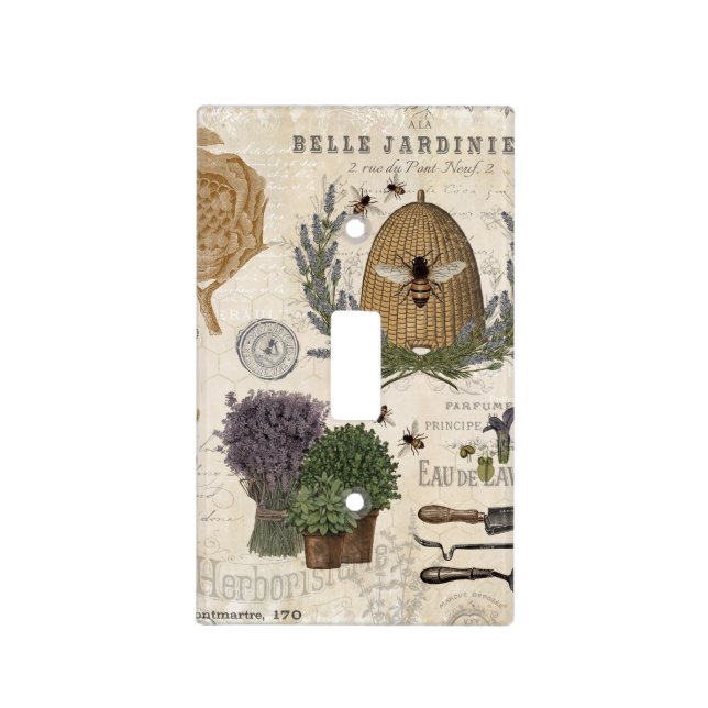 Modern vintage french farmhouse bee light switch cover (Front)