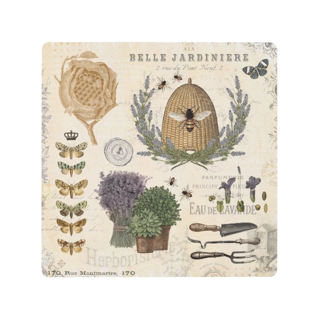 Modern Vintage French Farmhouse Bee Metal Print (Front)