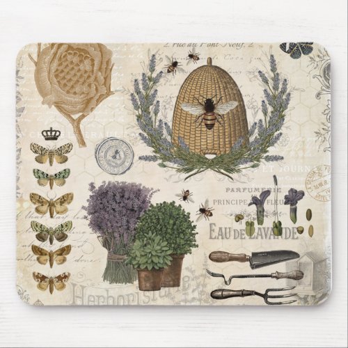 Modern Vintage French Farmhouse Bee Mouse Pad