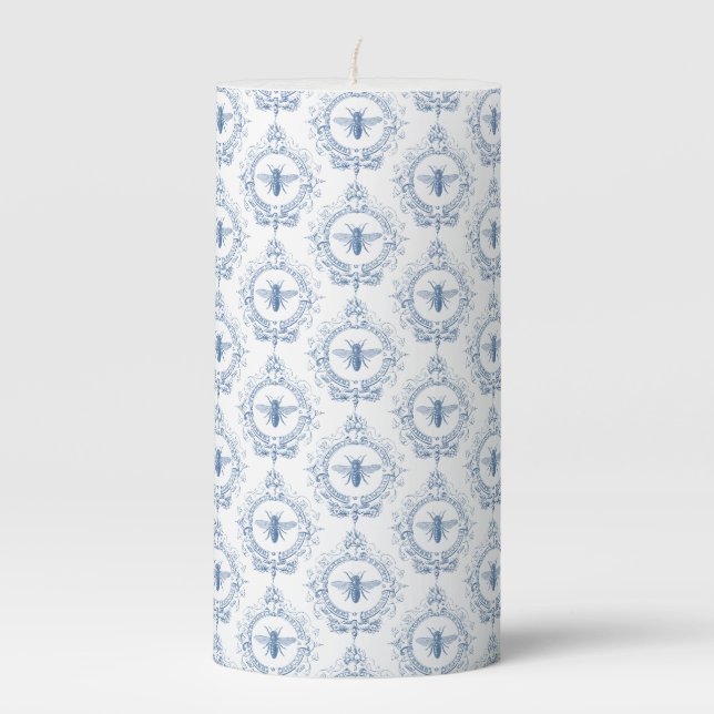 modern vintage french farmhouse bee pillar candle (Front)