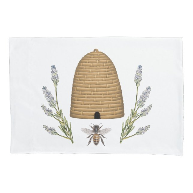 Modern vintage french farmhouse bee pillow case (Front-Left)