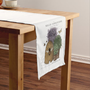 Modern vintage french farmhouse bee short table runner