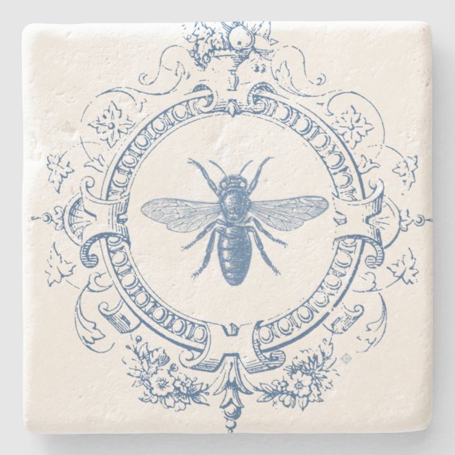 modern vintage french farmhouse bee stone coaster (Front)