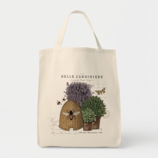 Modern Vintage French Farmhouse Bee Tote Bag (Front)