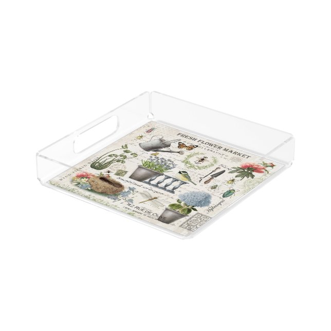 Modern Vintage french farmhouse flower garden Acrylic Tray (Angled)