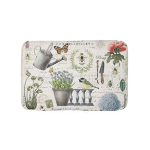 Modern Vintage french farmhouse flower garden Bath Mat