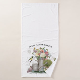 Modern Vintage french farmhouse flower garden Bath Towel