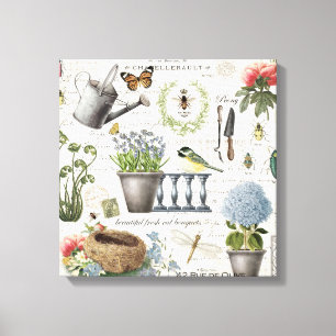 Modern Vintage french farmhouse flower garden Canvas Print