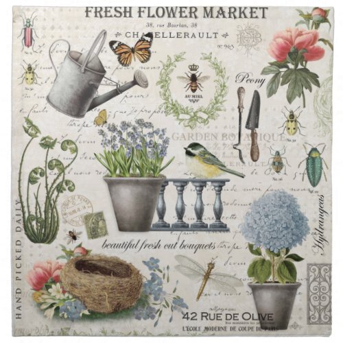 Modern Vintage french farmhouse flower garden Cloth Napkin