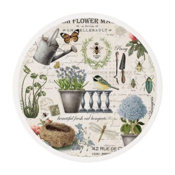Modern Vintage French Farmhouse Flower Garden Edible Frosting Rounds by GIFTSBYHEATHERMYERS at Zazzle