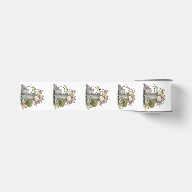 Modern Vintage french farmhouse flower garden Grosgrain Ribbon (Front)