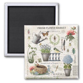 Modern Vintage French Farmhouse Flower Garden Magnet by GIFTSBYHEATHERMYERS at Zazzle