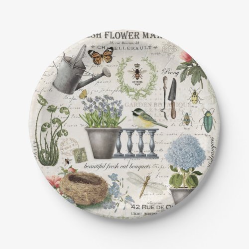 Modern Vintage french farmhouse flower garden Paper Plates