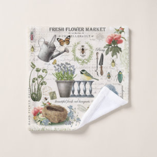 Modern Vintage french farmhouse flower garden Wash Cloth