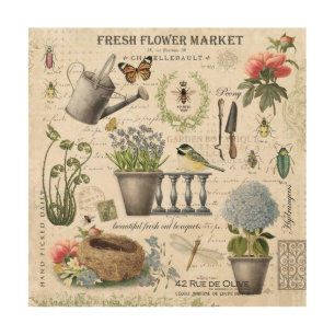 Modern Vintage french farmhouse flower garden Wood Wall Art