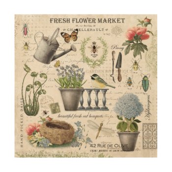 Modern Vintage French Farmhouse Flower Garden Wood Wall Art by GIFTSBYHEATHERMYERS at Zazzle