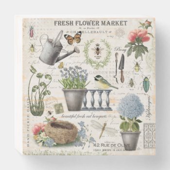 Modern Vintage French Farmhouse Flower Garden Wooden Box Sign by GIFTSBYHEATHERMYERS at Zazzle