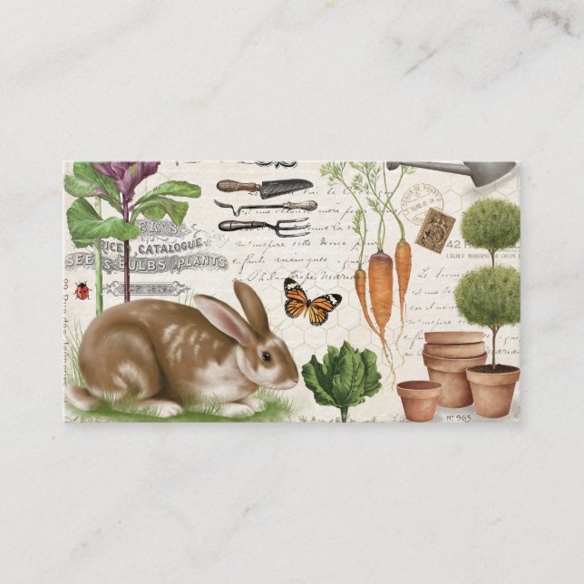 Modern Vintage French Farmhouse Garden Rabbit Business Card (Front)