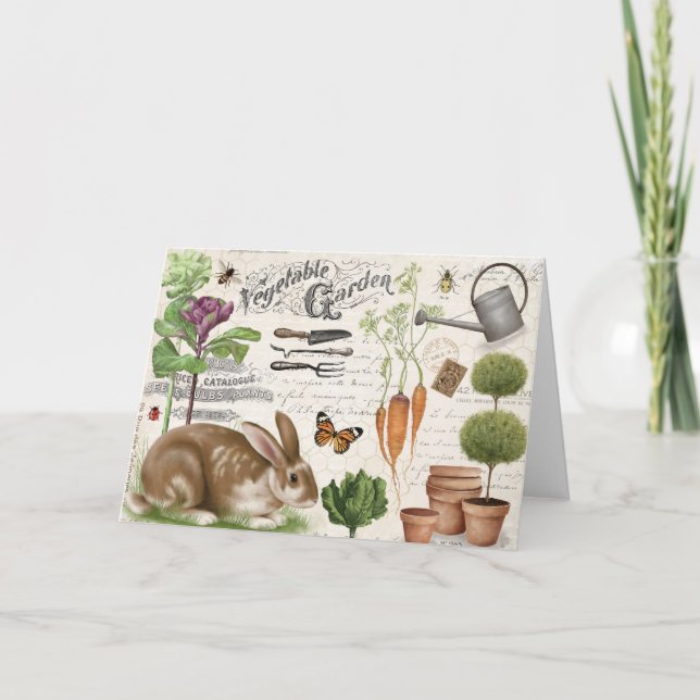 Modern Vintage French Farmhouse Garden Rabbit Card (Front)