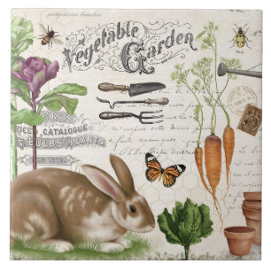 Modern Vintage French Farmhouse Garden Rabbit Ceramic Tile