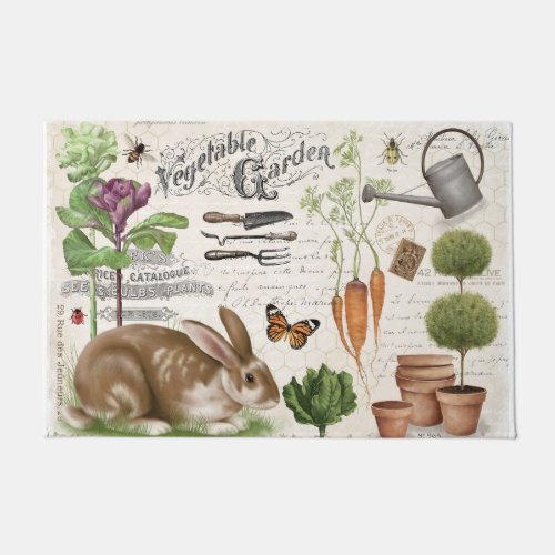 Modern Vintage French Farmhouse Garden Rabbit Doormat