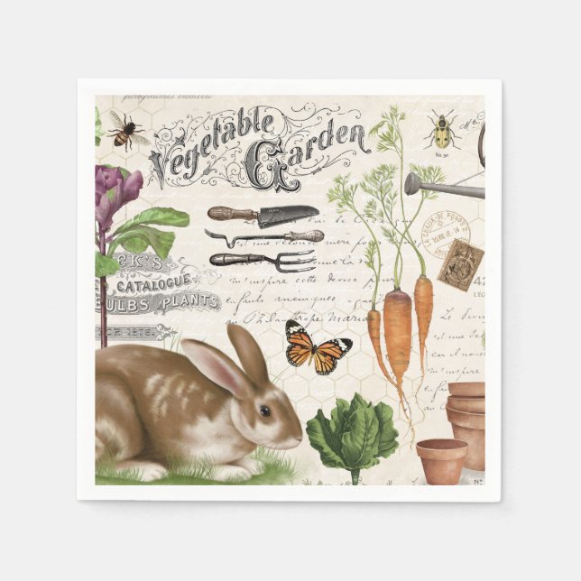 Modern Vintage French Farmhouse Garden Rabbit Napkins (Front)