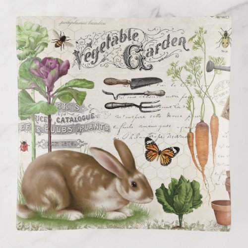 Modern Vintage French Farmhouse Garden Rabbit Trinket Tray