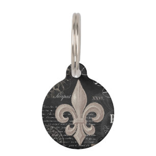 modern vintage french fleur de lis pet ID tag