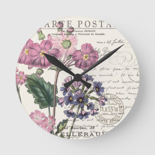 modern vintage french floral round clock