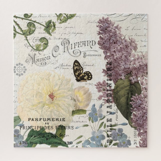 Modern vintage french flower garden jigsaw puzzle (Vertical)