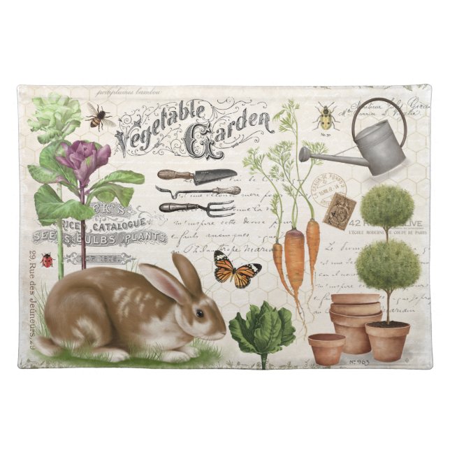Modern Vintage French Garden Rabbit Cloth Placemat (Front)