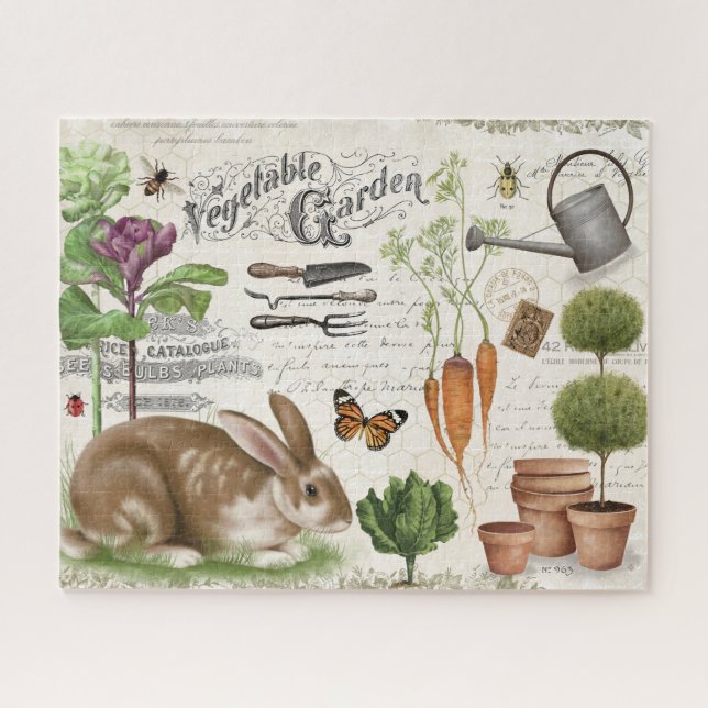 Modern Vintage French Garden Rabbit Jigsaw Puzzle (Horizontal)