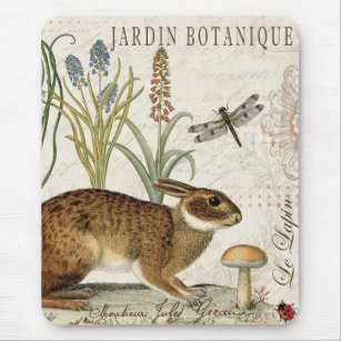 Modern Vintage French Garden rabbit Mouse Pad