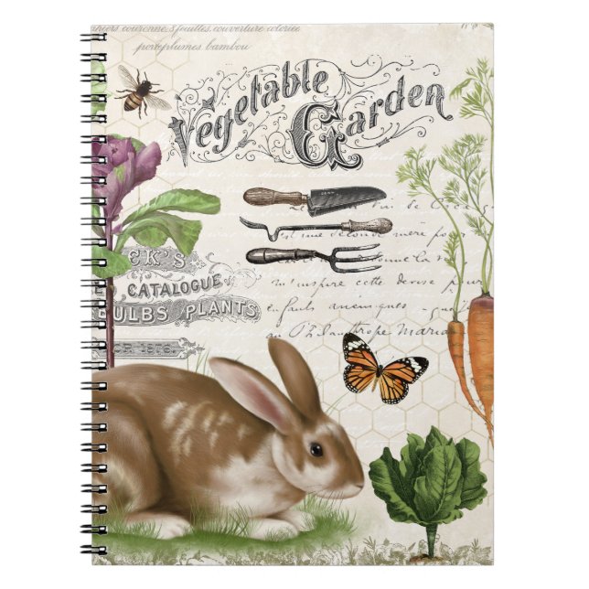 Modern Vintage French Garden Rabbit Notebook (Front)