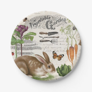 Modern Vintage French Garden Rabbit Paper Plates