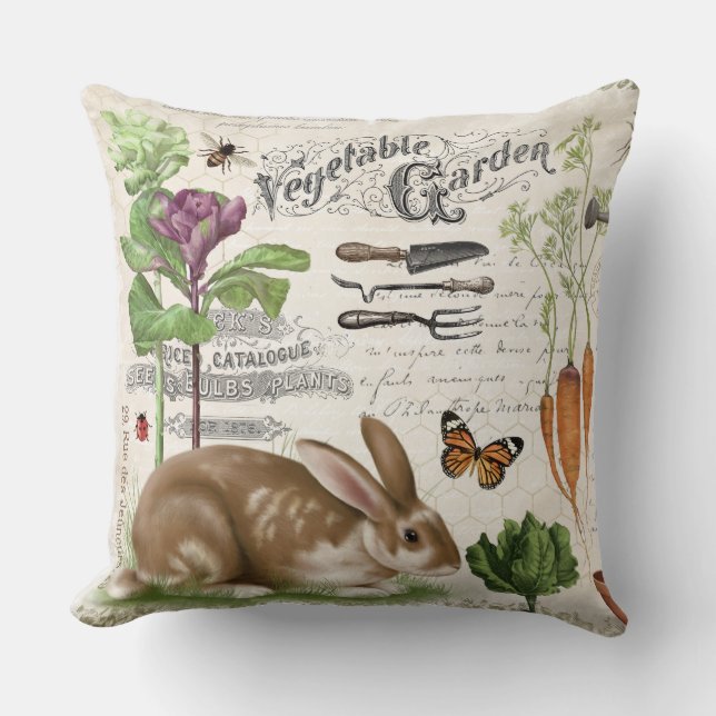 Modern Vintage French Garden Rabbit Throw Pillow (Front)