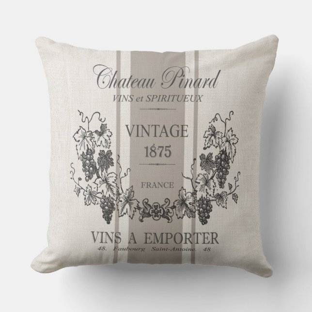 modern vintage french grain sac wine throw pillow (Front)