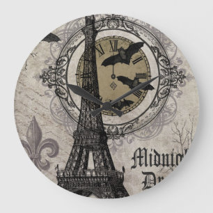 modern vintage french halloween Eiffel tower Large Clock