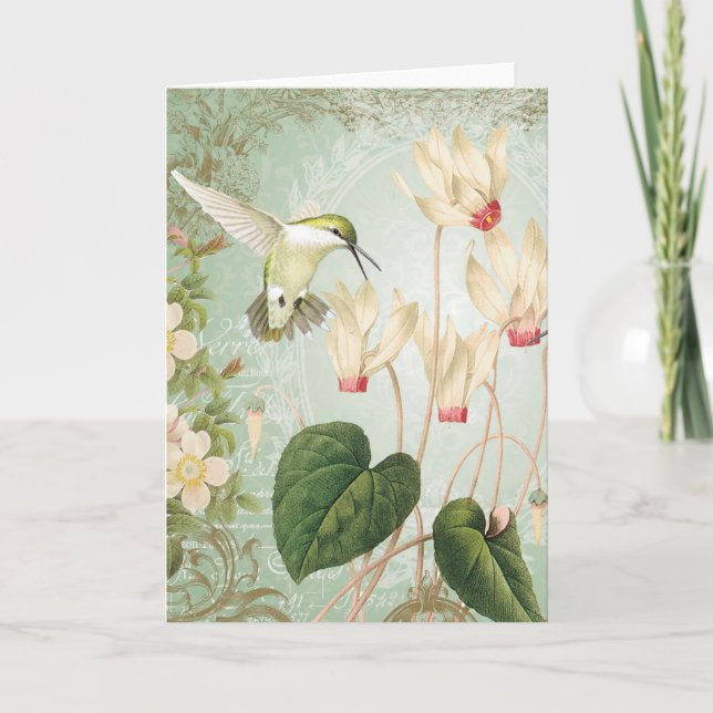Modern Vintage French Hummingbirds Card (Front)