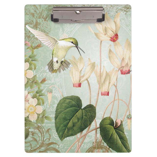 Modern Vintage French Hummingbirds Clipboard (Front)